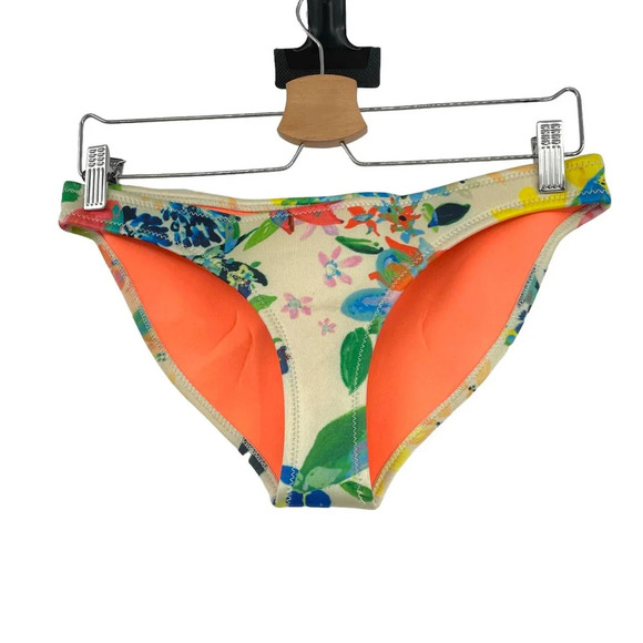 Triangl Neoprene Floral Print Bikini Bottom Tan Multicolor Size Large - Picture 1 of 7